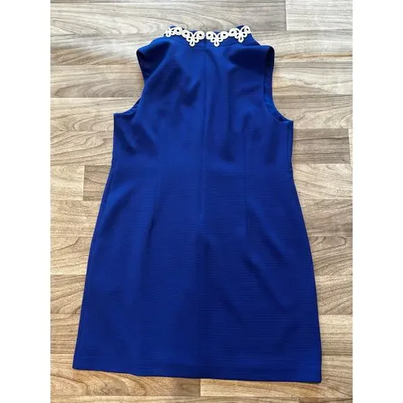 Jessica Howard 18 Navy White Applique High Neck Sleeveless Shift Dress Preppy - Picture 2 of 12